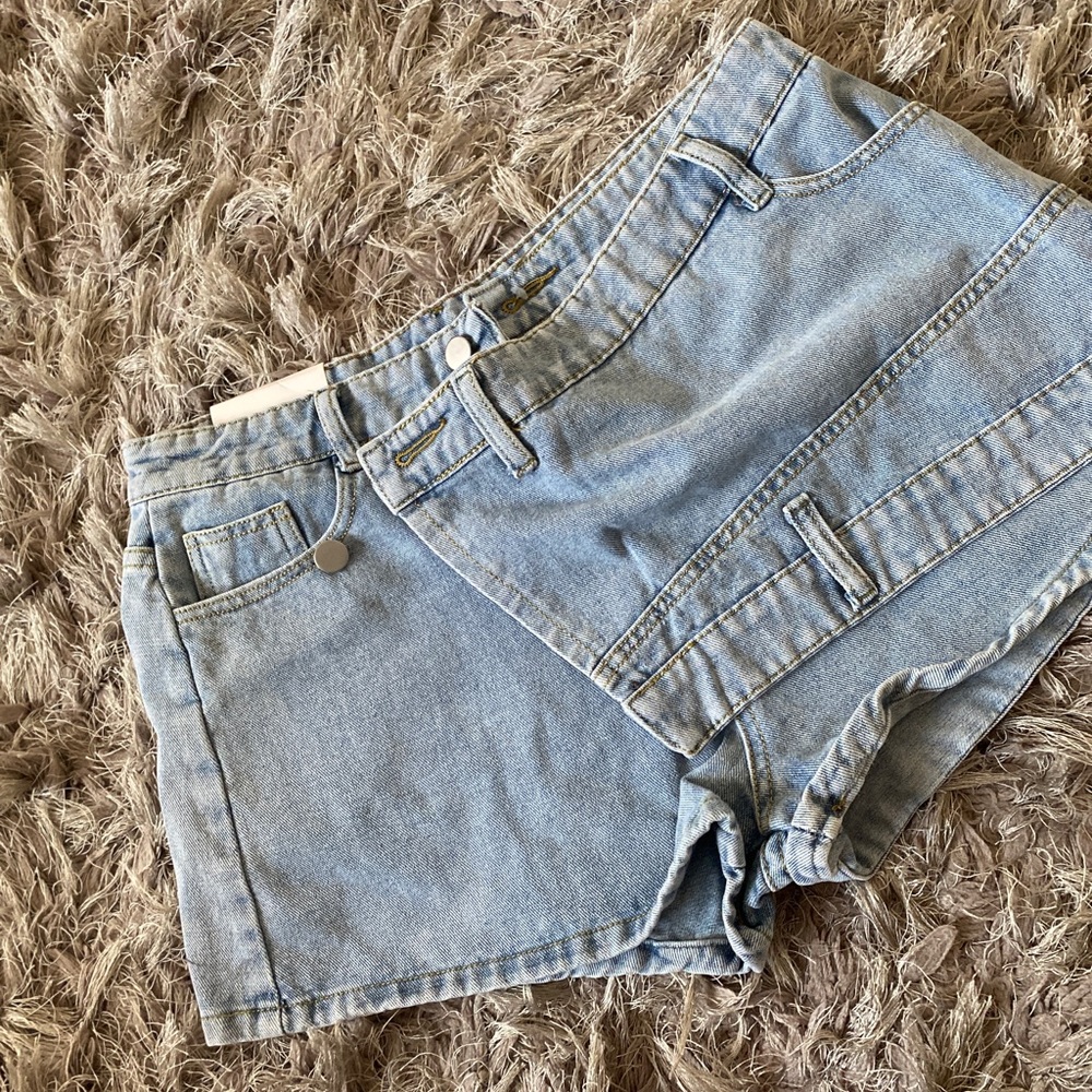 Asymmetrical Wrap Denim Skorts